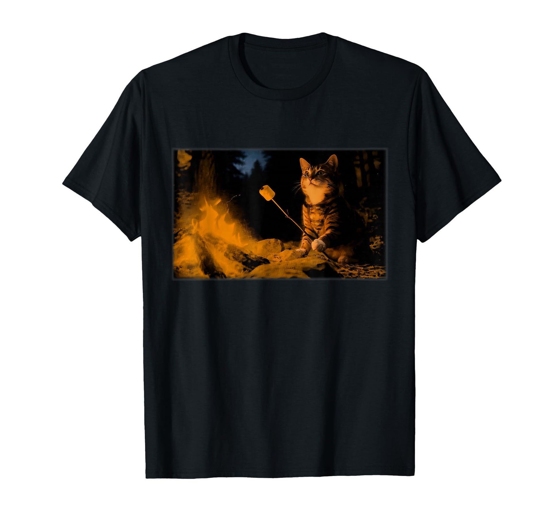 Funny Cat Roasting Marshmallow Camper T-Shirt - Streetwear Style Unisex - T-Shirt, Sweatshirt, Hoodie