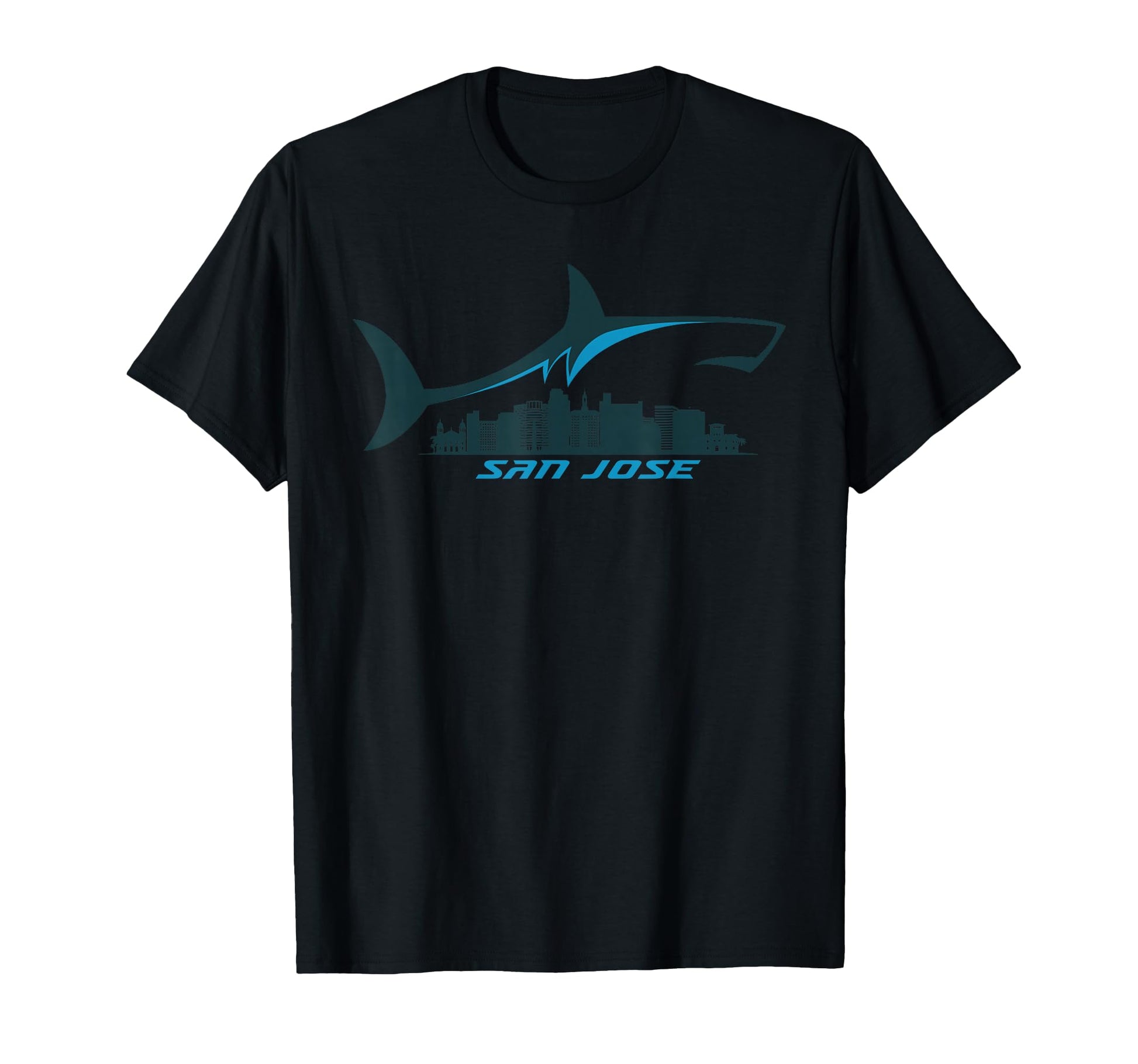 San Jose City Skyline Shark Above T-Shirt - Casual Everyday Wear Unisex - T-Shirt, Sweatshirt, Hoodie