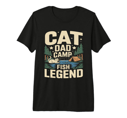 Cat Dad Camp Fish Legend Funny Camping T-Shirt - Graphic Print Unisex - T-Shirt, Sweatshirt, Hoodie