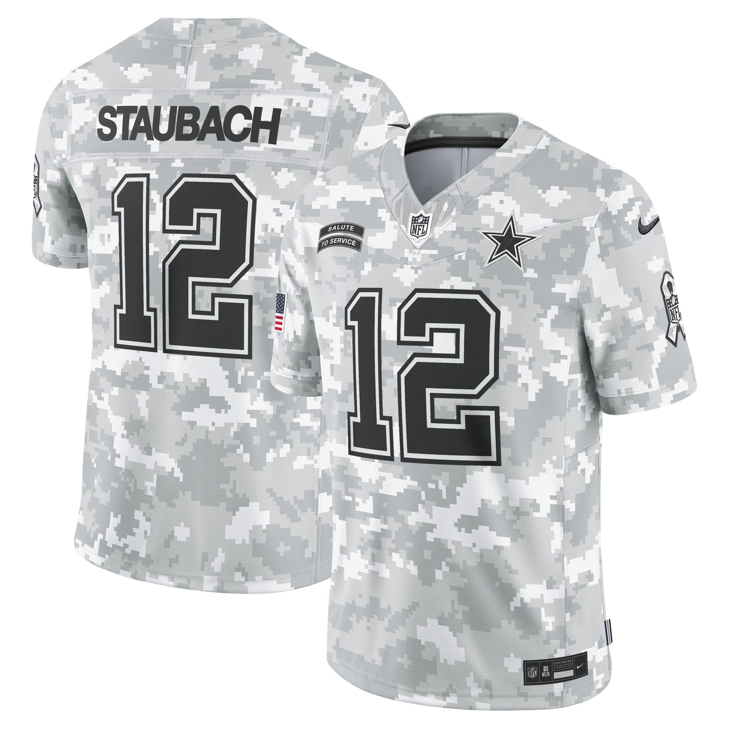 Roger Staubach Dallas Cowboys 2024 Salute to Service Retired Limited Jersey - Arctic Camo football jersey product view 1