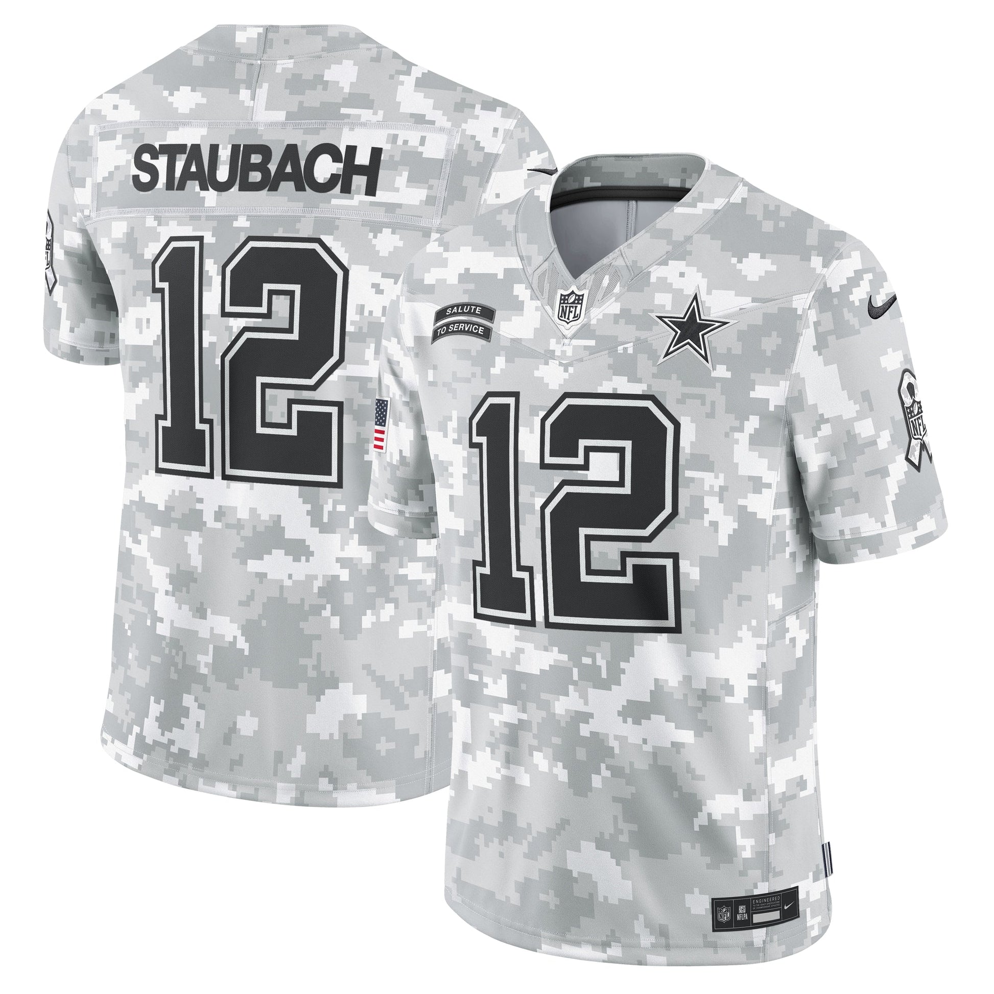 Roger Staubach Dallas Cowboys 2024 Salute to Service Retired Limited Jersey - Arctic Camo football jersey product view 1