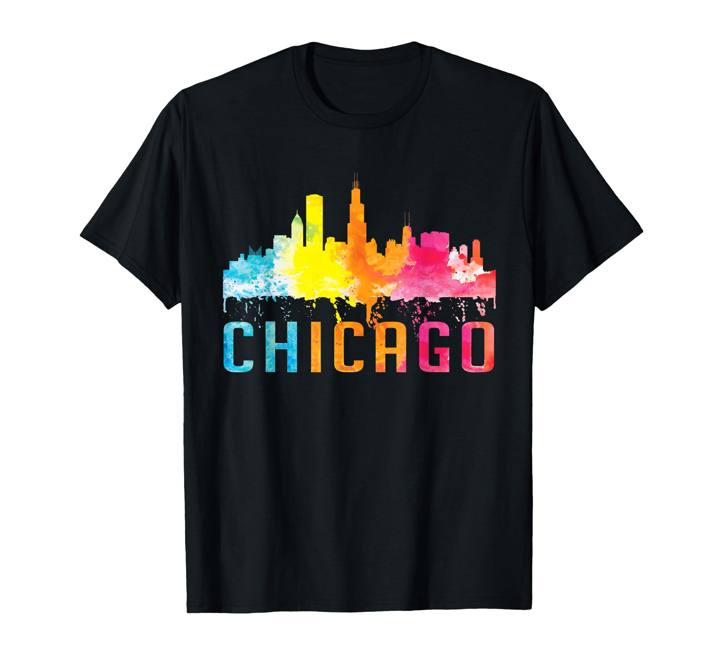 Chicago Illinois Watercolour Skyline T-Shirt - Trendy Graphic Men Women - T-Shirt, Sweatshirt, Hoodie