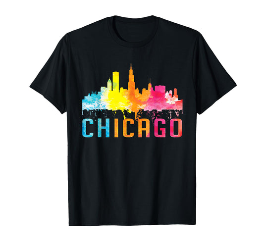 Chicago Illinois Watercolour Skyline T-Shirt - Trendy Graphic Men Women - T-Shirt, Sweatshirt, Hoodie