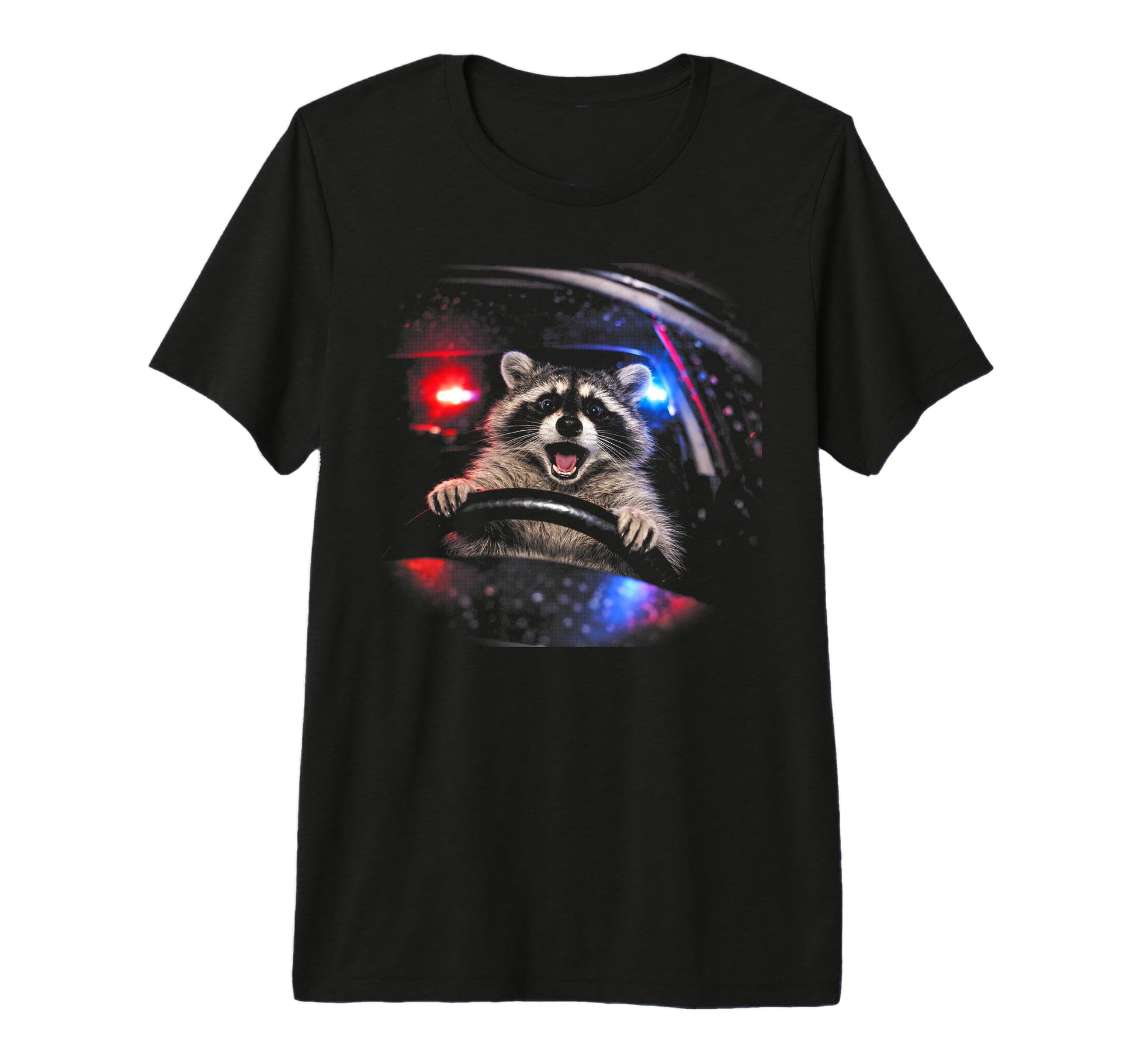Funny Raccoon Driving Car Police T-Shirt - Custom Art Print Men Women - T-Shirt, Sweatshirt, Hoodie