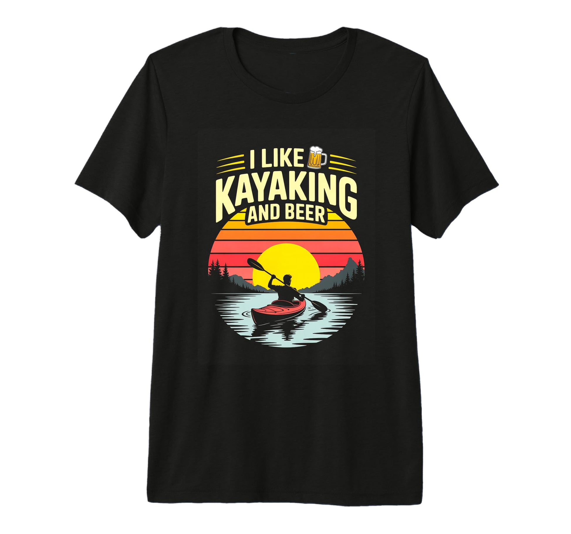 I Like Kayaking And Beer Sunset Lake T-Shirt - Minimalist Print Men Women - T-Shirt, Sweatshirt, Hoodie