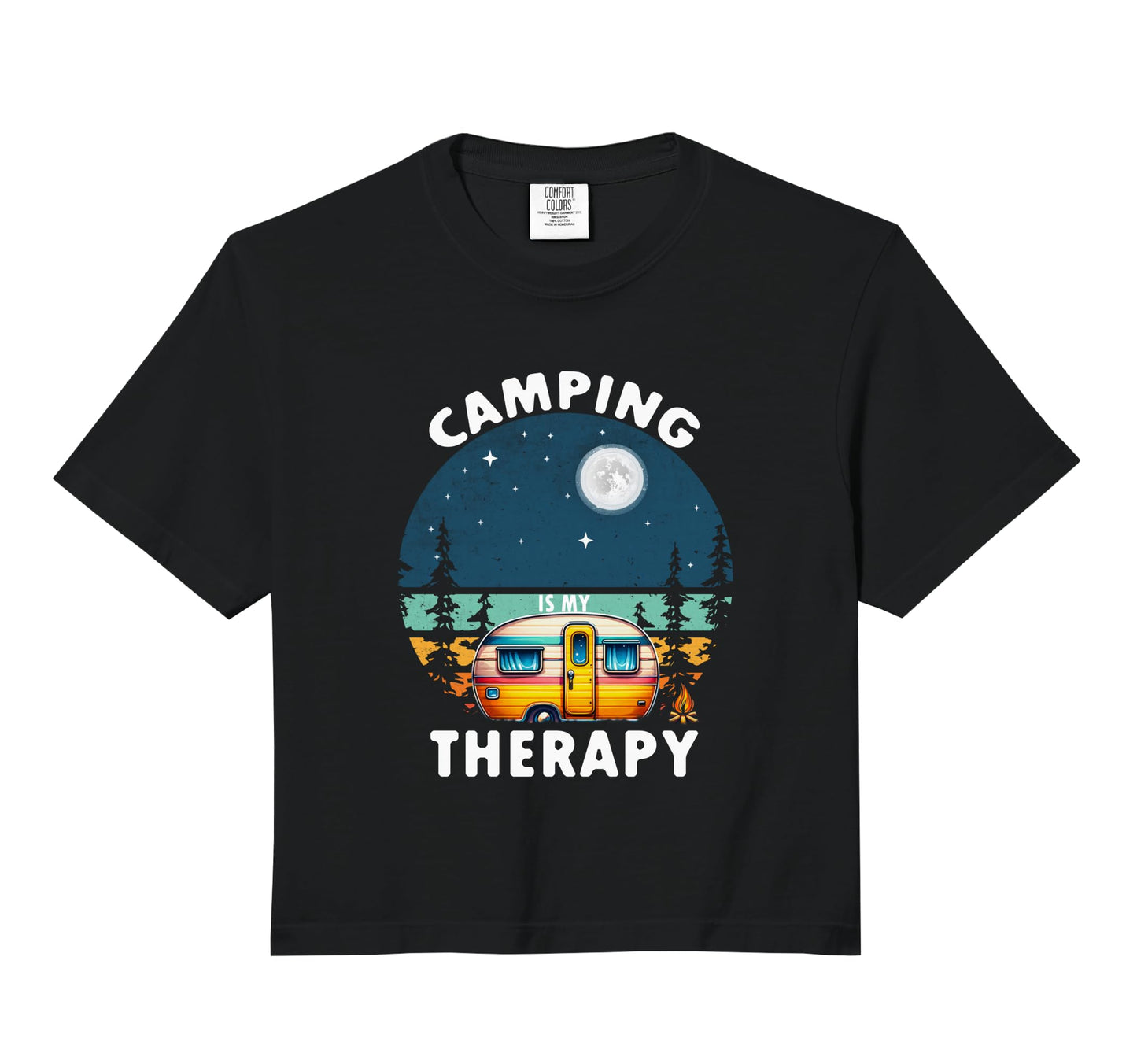 Camping Is My Therapy Comfort Colors Crop T-Shirt - Graphic Print Unisex - T-Shirt, Sweatshirt, Hoodie