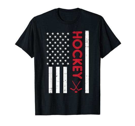 American Flag Red Ice Hockey T-Shirt - Casual Everyday Wear for Adults - T-Shirt, Sweatshirt, Hoodie