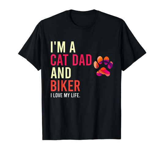 Cat Dad Biker Funny Biker Dad Fathers Day T-Shirt - Graphic Print Unisex - T-Shirt, Sweatshirt, Hoodie