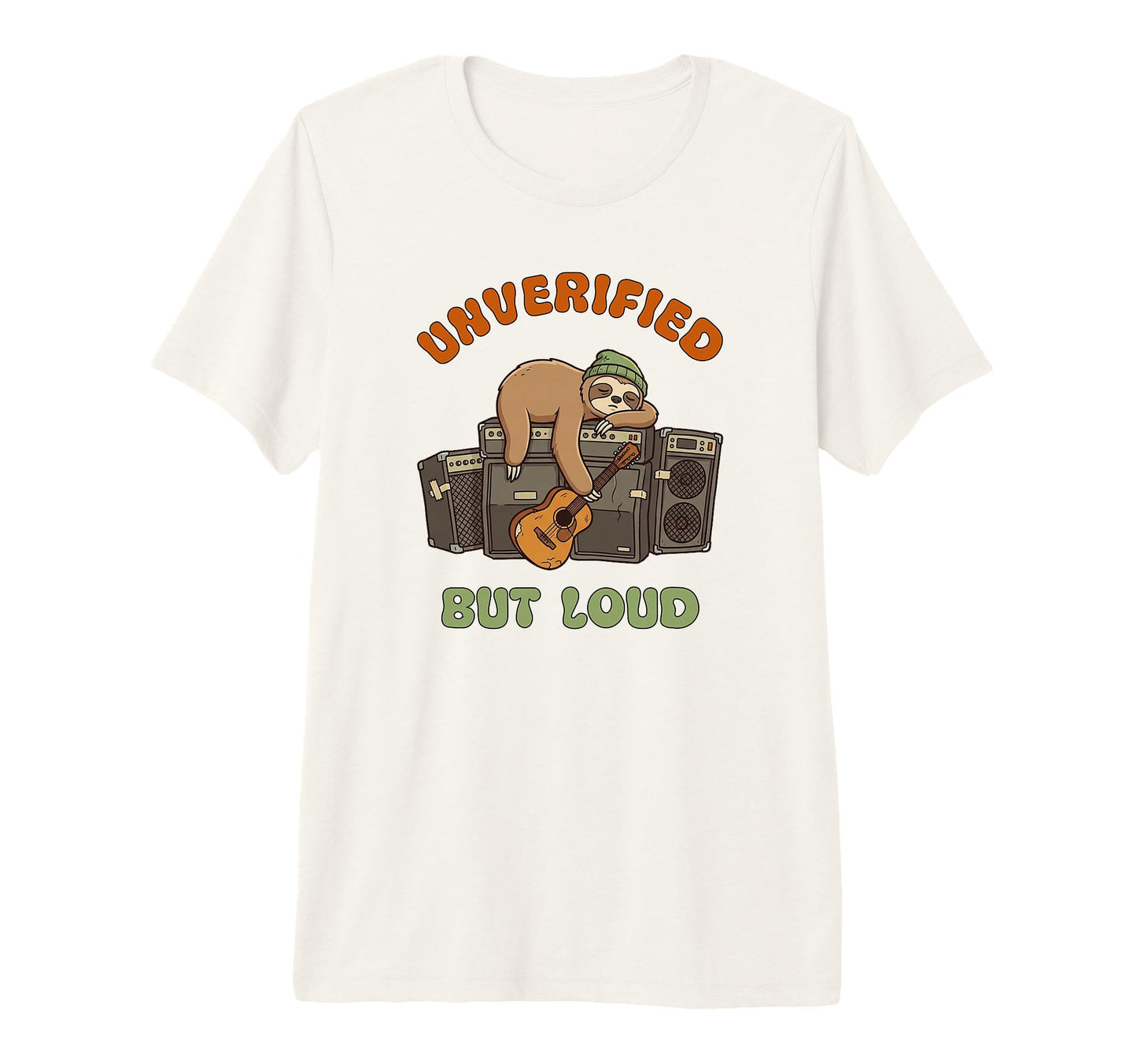 Unverified But Loud Funny Sloth Guitar T-Shirt - Graphic Print for Adults - T-Shirt, Sweatshirt, Hoodie