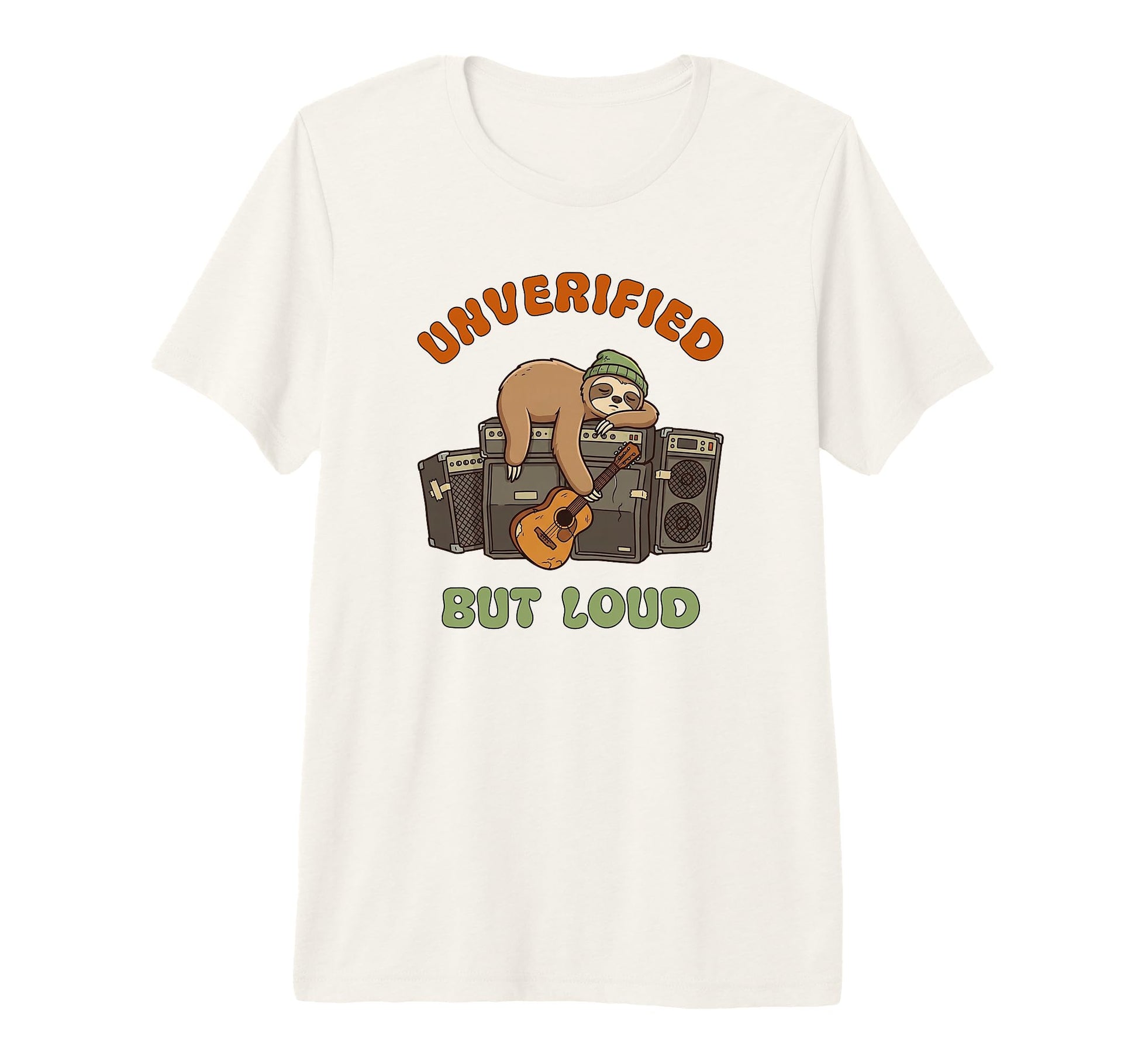 Unverified But Loud Funny Sloth Guitar T-Shirt - Graphic Print for Adults - T-Shirt, Sweatshirt, Hoodie