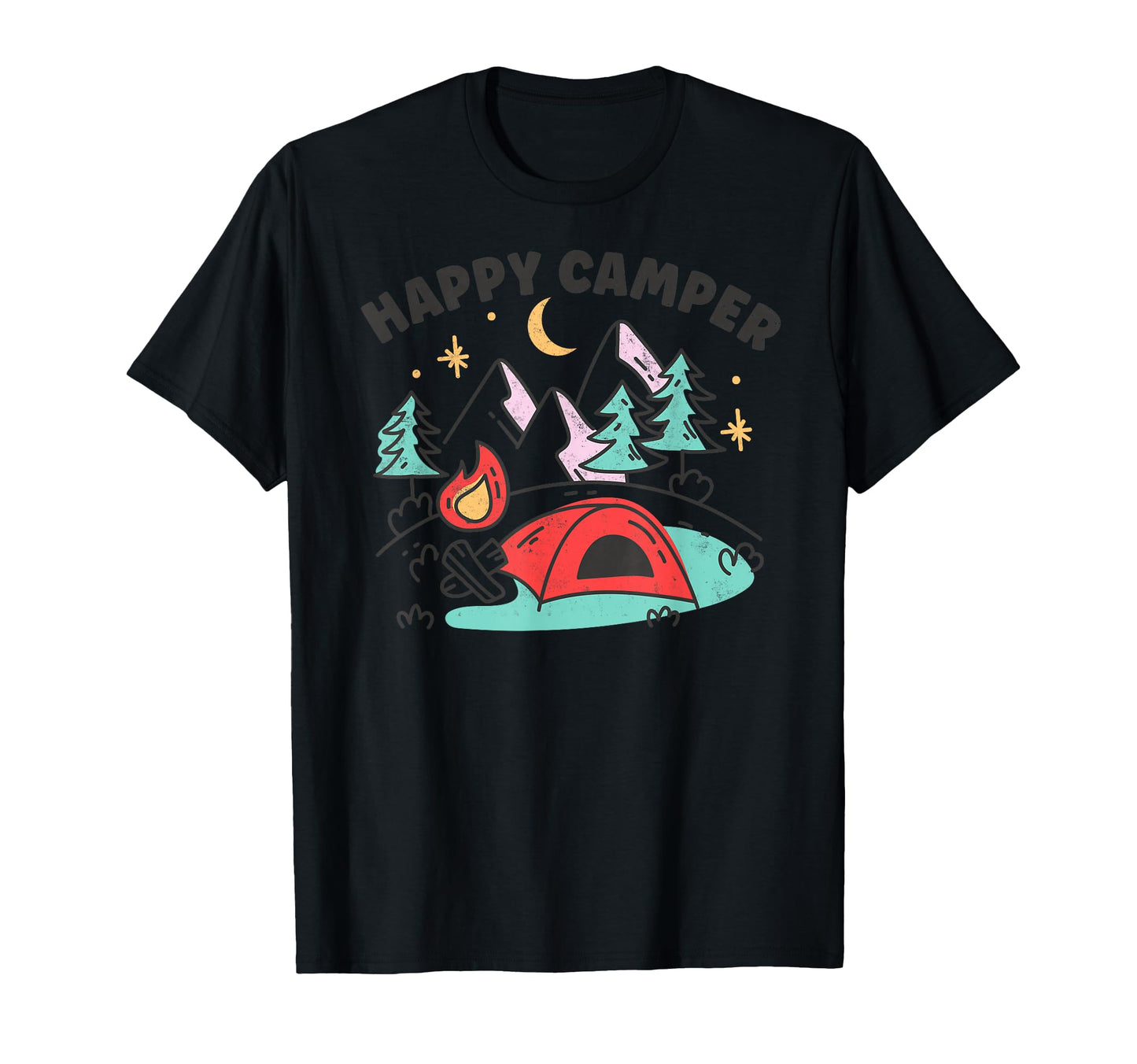 Happy Camper Mountain Hiking Camping T-Shirt - Unique Graphic Men Women - T-Shirt, Sweatshirt, Hoodie