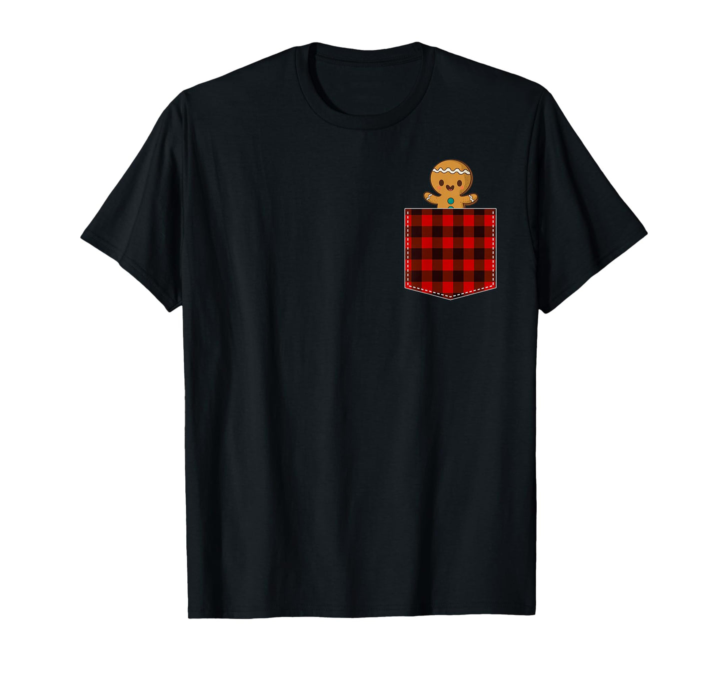 Red Plaid Gingerbread Cookie Pocket T-Shirt - Novelty Apparel for Adults - T-Shirt, Sweatshirt, Hoodie