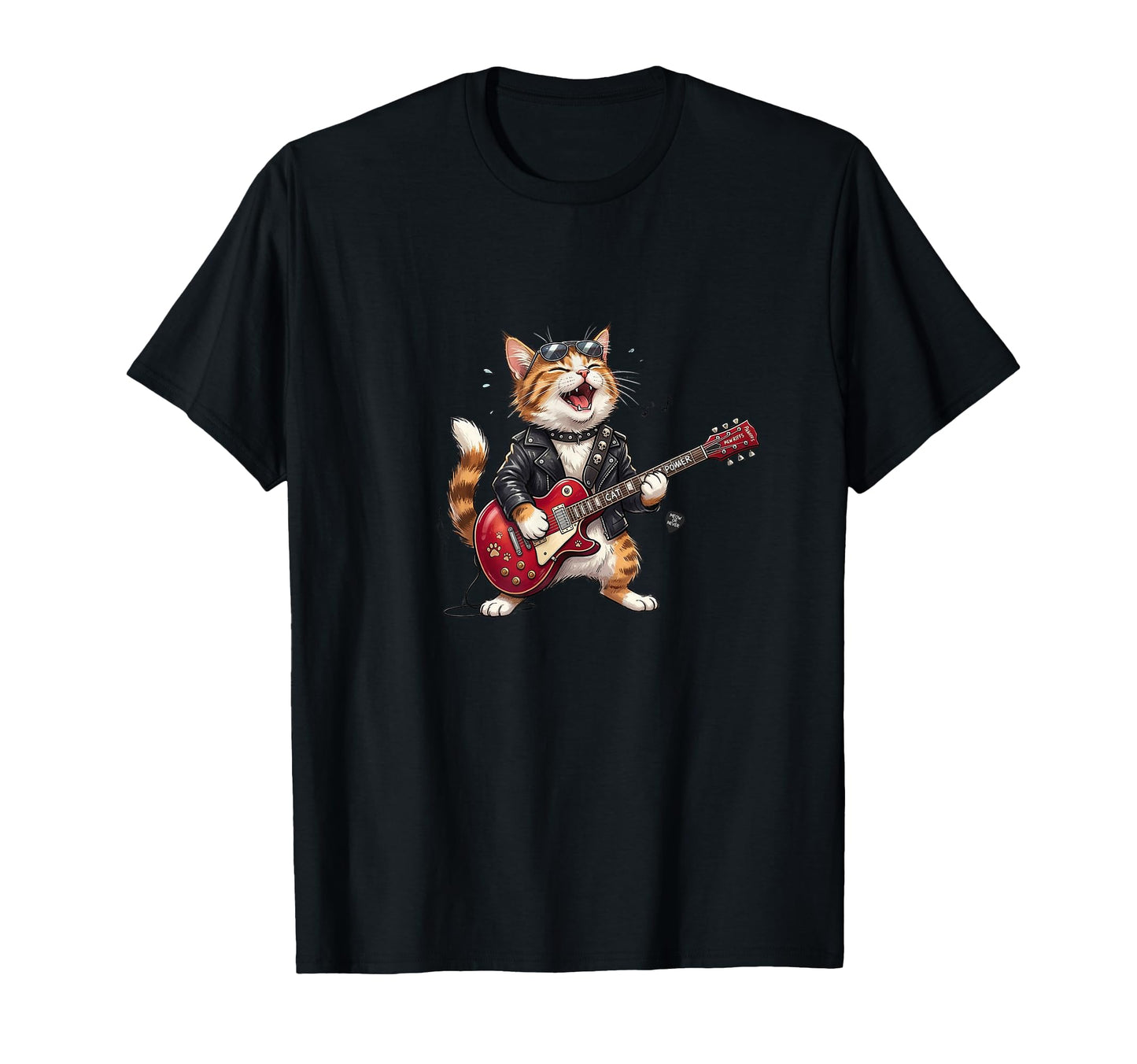 Funny Rock Cat Playing Guitar Rockstar T-Shirt - Custom Art Print Unisex - T-Shirt, Sweatshirt, Hoodie