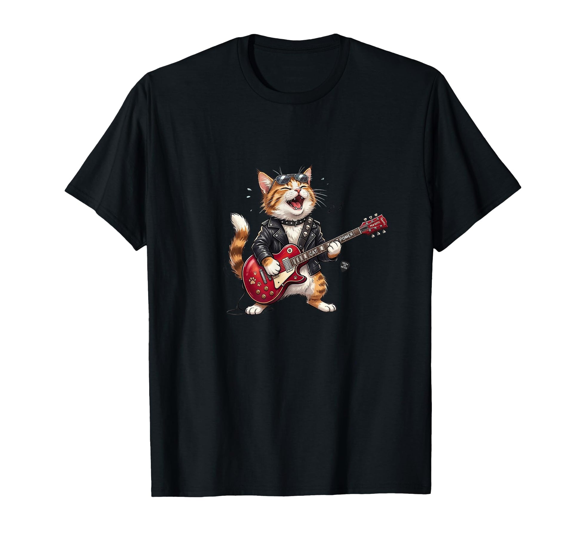 Funny Rock Cat Playing Guitar Rockstar T-Shirt - Custom Art Print Unisex - T-Shirt, Sweatshirt, Hoodie