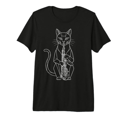 Cat Playing Saxophone Music T-Shirt - Casual Everyday Wear Unisex - T-Shirt, Sweatshirt, Hoodie