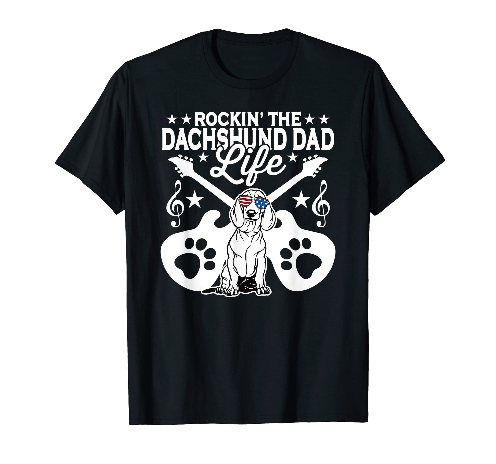Rockin Dachshund Dad Life Dog Lover Guitar T-Shirt - Unique Graphic Unisex - T-Shirt, Sweatshirt, Hoodie