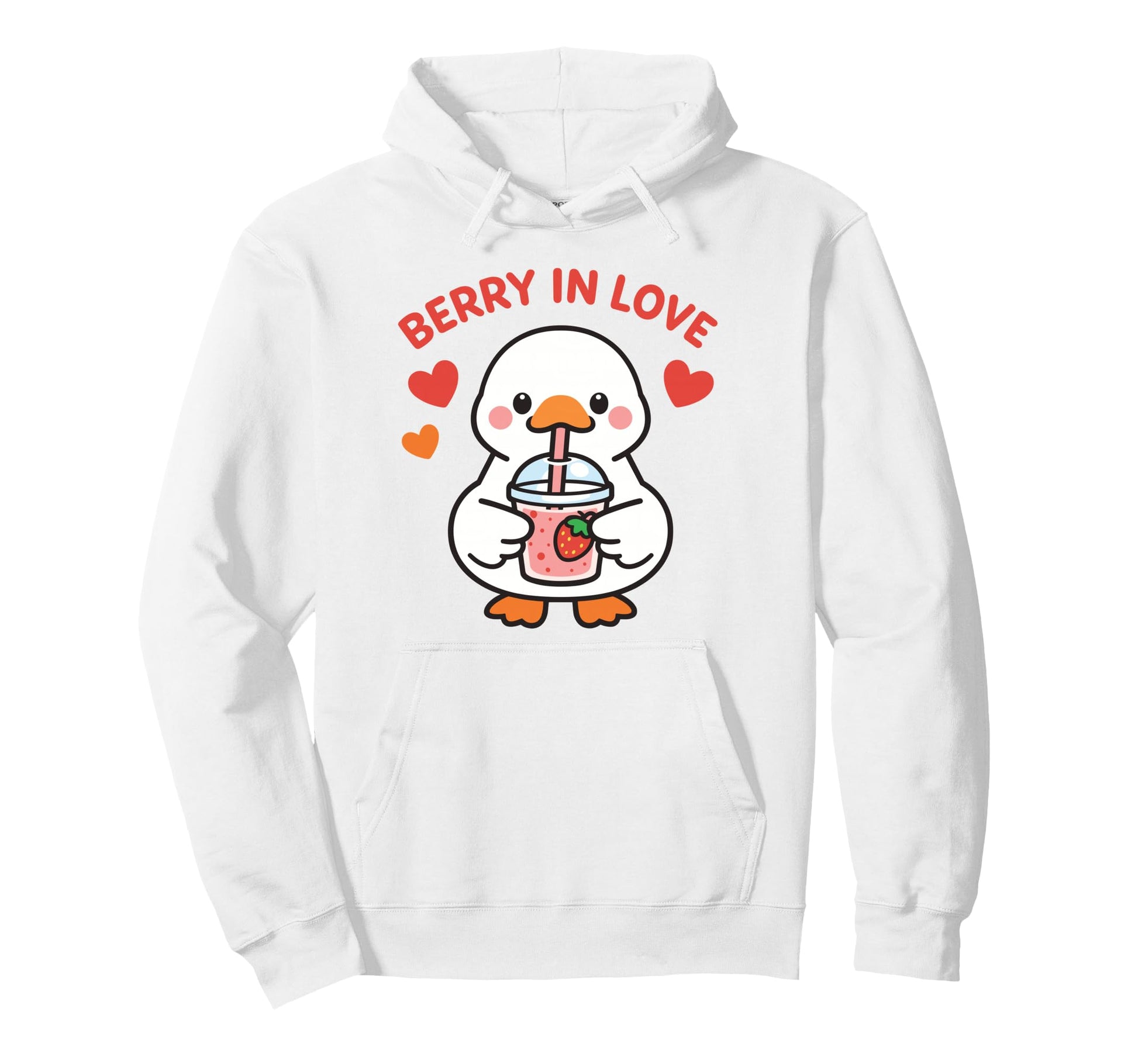 Berry Love Kawaii Goose Hoodie - Casual Everyday Wear for Adults - T-Shirt, Sweatshirt, Hoodie