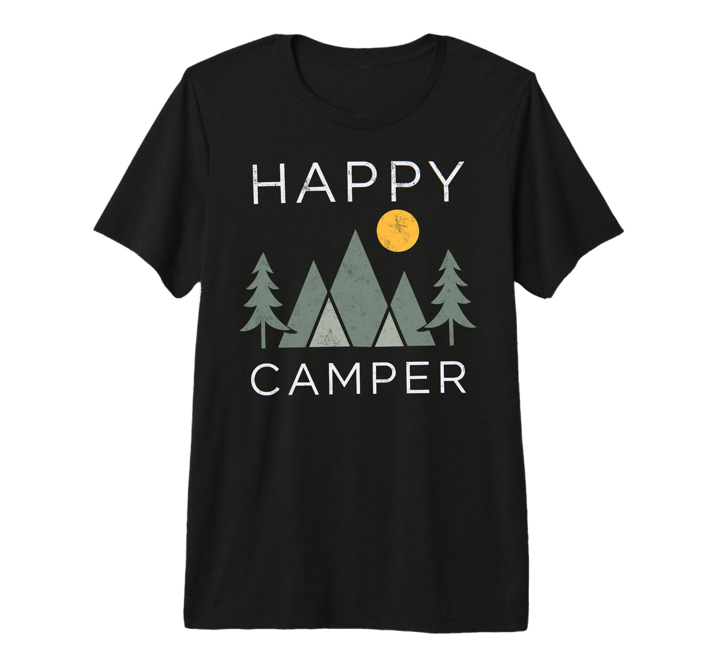 Happy Camper Mountain Hiking Camping T-Shirt - Minimalist Print Men Women - T-Shirt, Sweatshirt, Hoodie
