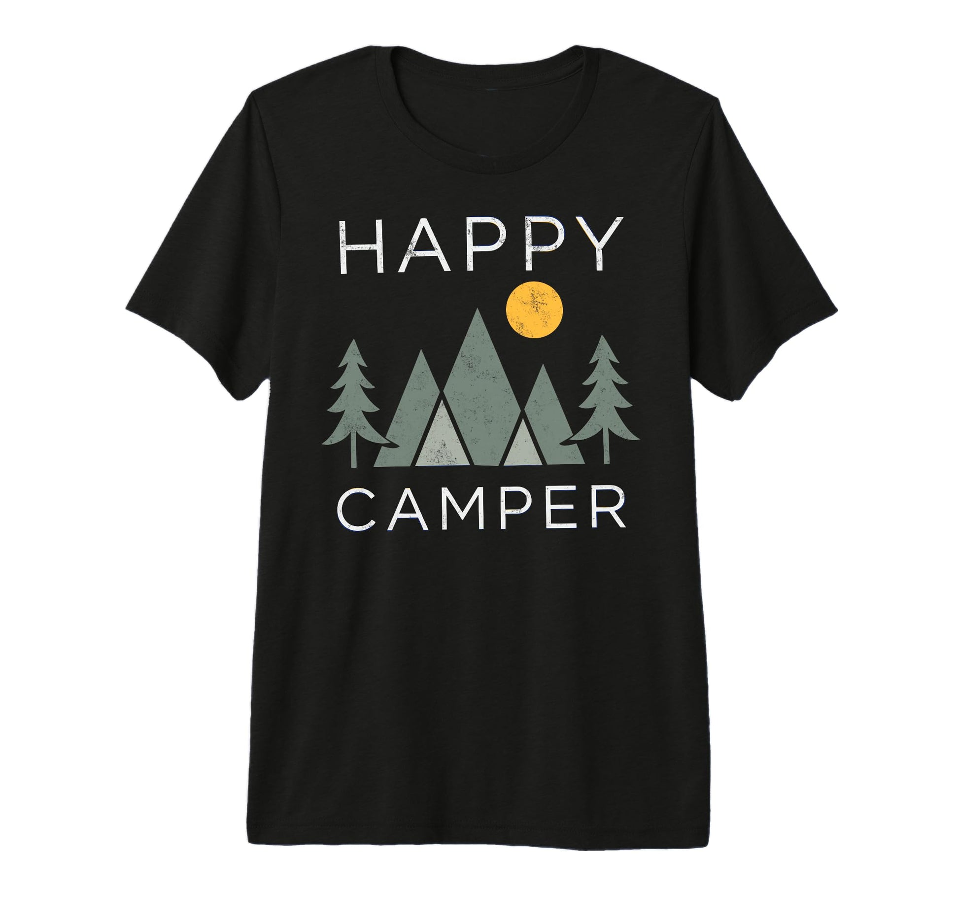 Happy Camper Mountain Hiking Camping T-Shirt - Minimalist Print Men Women - T-Shirt, Sweatshirt, Hoodie