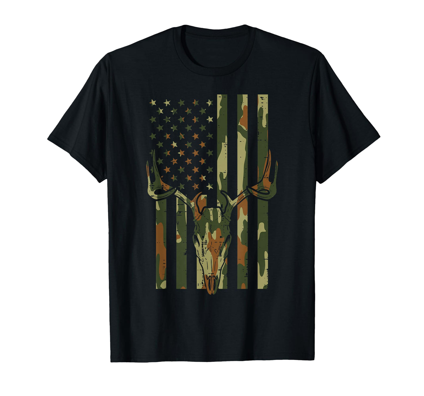 Camo Us Flag Deer Skull Hunting T-Shirt - Aesthetic Graphic Unisex - T-Shirt, Sweatshirt, Hoodie