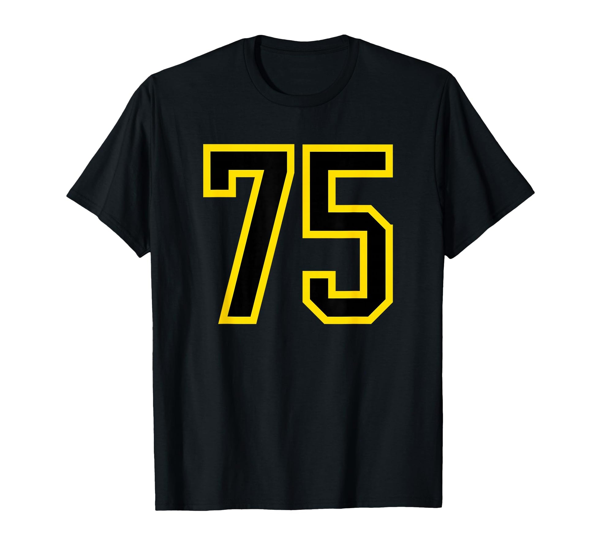 Yellow Black Sports Team Number 75 T-Shirt - Trendy Graphic for Adults - T-Shirt, Sweatshirt, Hoodie