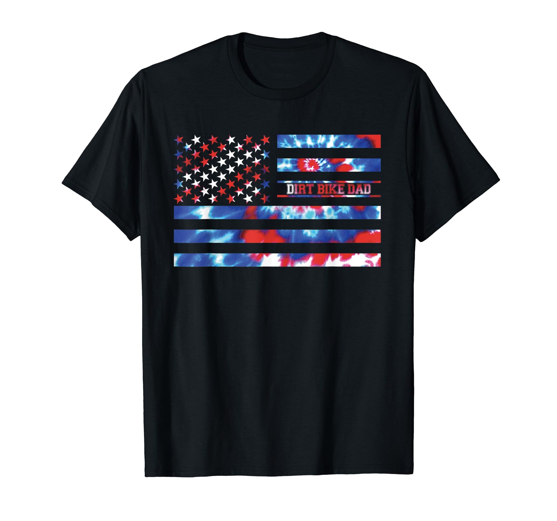 Dirt Bike Dad Tie Dye Red White Blue T-Shirt - Graphic Print Unisex - T-Shirt, Sweatshirt, Hoodie