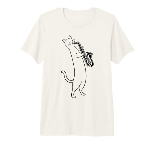 Cat Playing Saxophone Music Saxophonist T-Shirt - Custom Art Print Unisex - T-Shirt, Sweatshirt, Hoodie