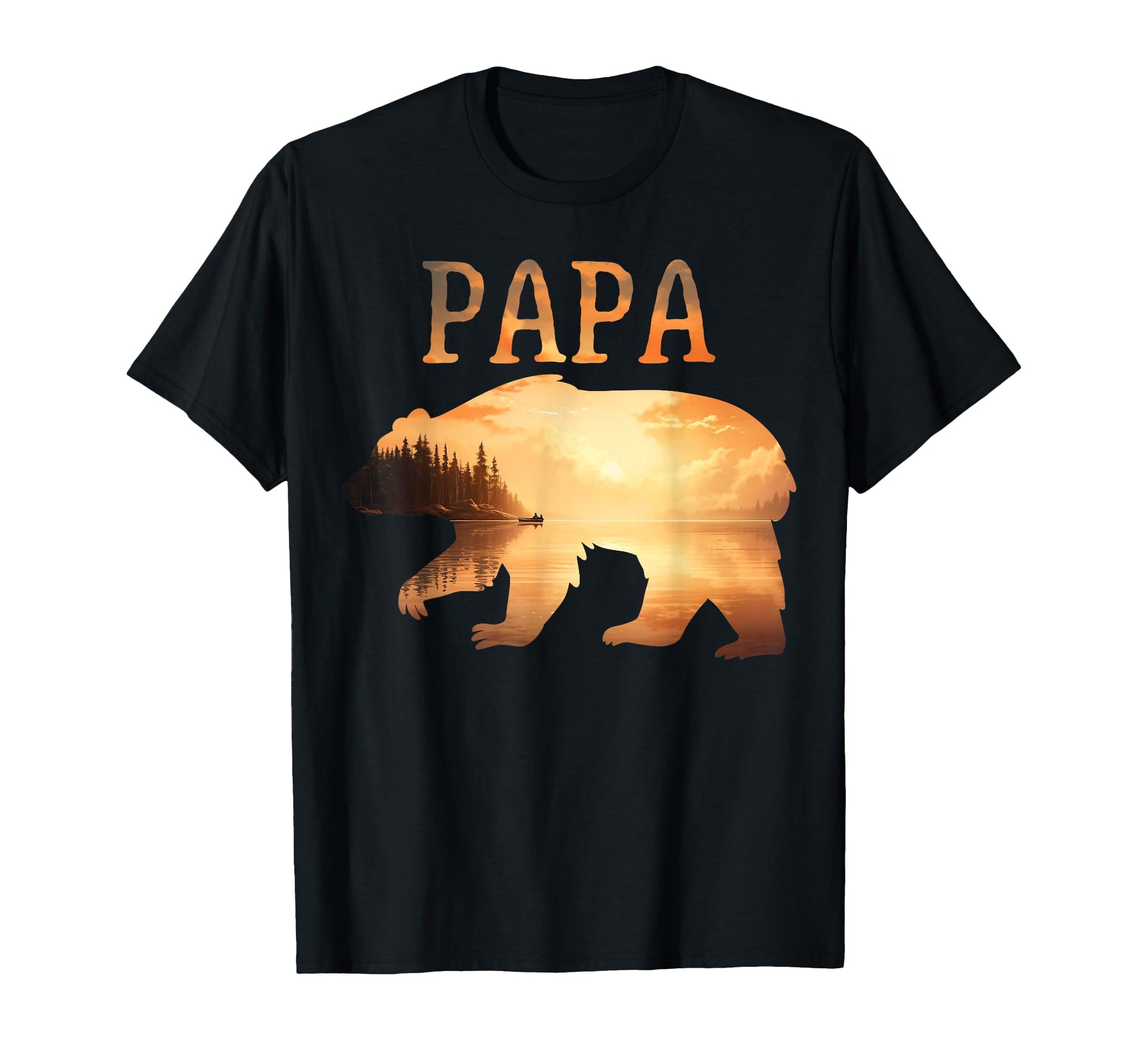 Papa Bear Sunset Lake Outdoors Camping T-Shirt - Unique Graphic Men Women - T-Shirt, Sweatshirt, Hoodie