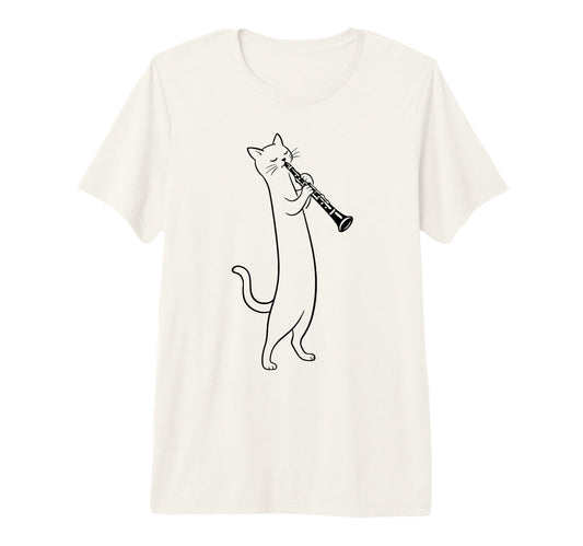 Cat Playing Clarinet Music Funny T-Shirt - Novelty Apparel for Adults - T-Shirt, Sweatshirt, Hoodie