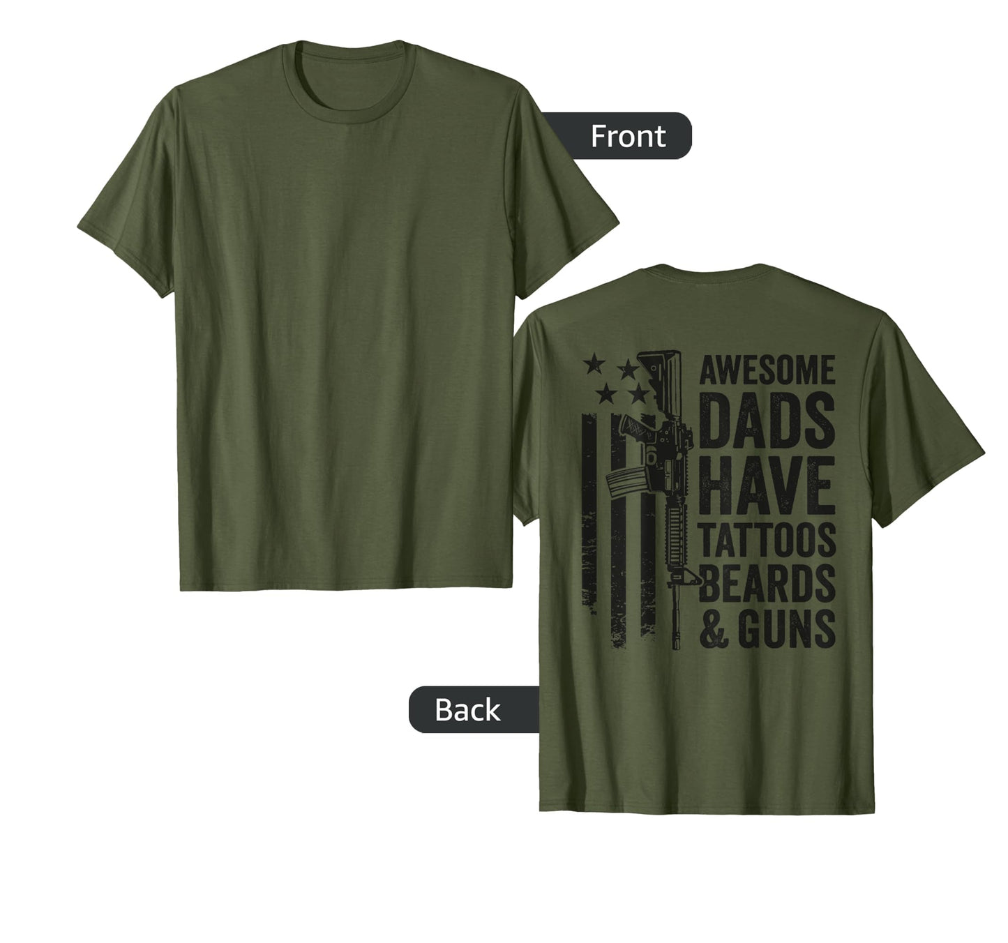 Awesome Dads Have Tattoos Beards Guns Dad T-Shirt - Trendy Graphic Unisex - T-Shirt, Sweatshirt, Hoodie
