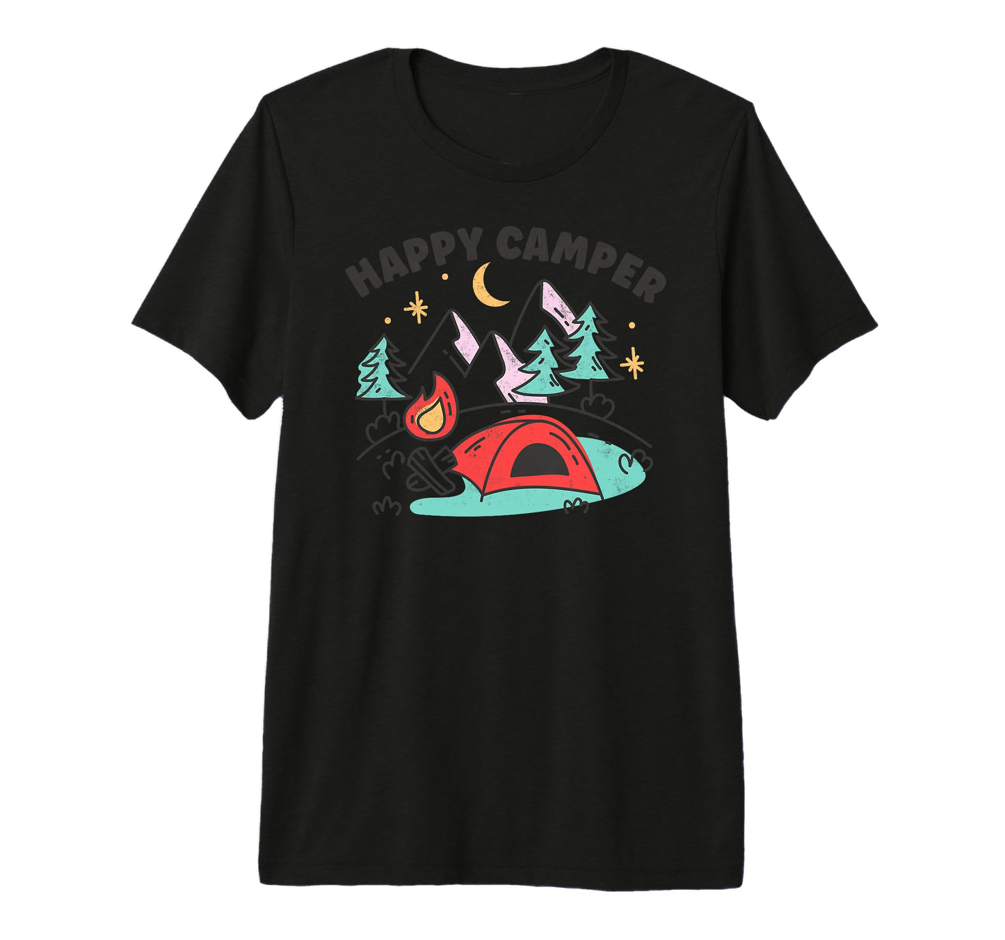 Happy Camper Mountain Hiking Camping T-Shirt - Unique Graphic Unisex - T-Shirt, Sweatshirt, Hoodie