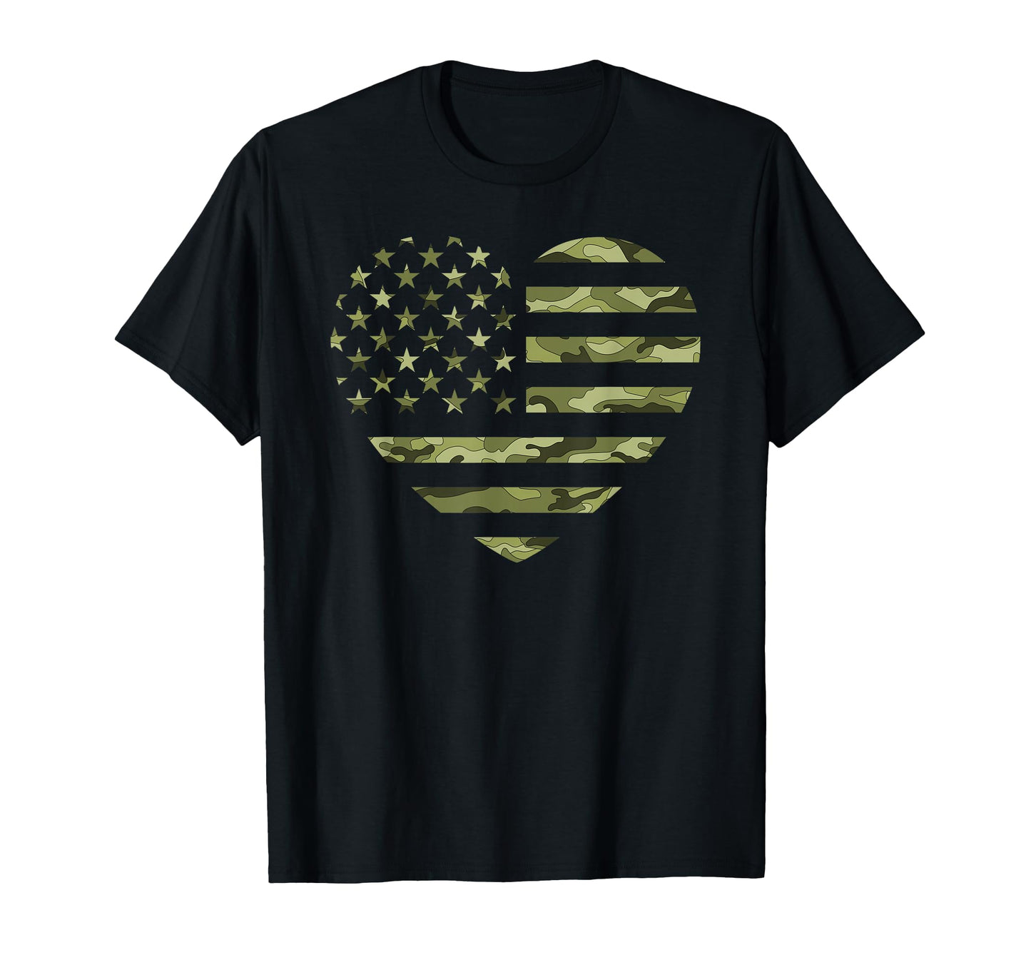 Camo American Flag Heart Camouflage T-Shirt - Novelty Apparel Unisex - T-Shirt, Sweatshirt, Hoodie