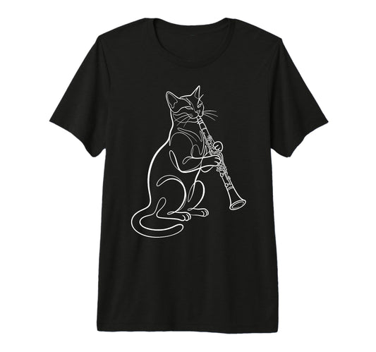 Cat Playing Clarinet Music Funny Musician T-Shirt - Novelty Apparel Unisex - T-Shirt, Sweatshirt, Hoodie
