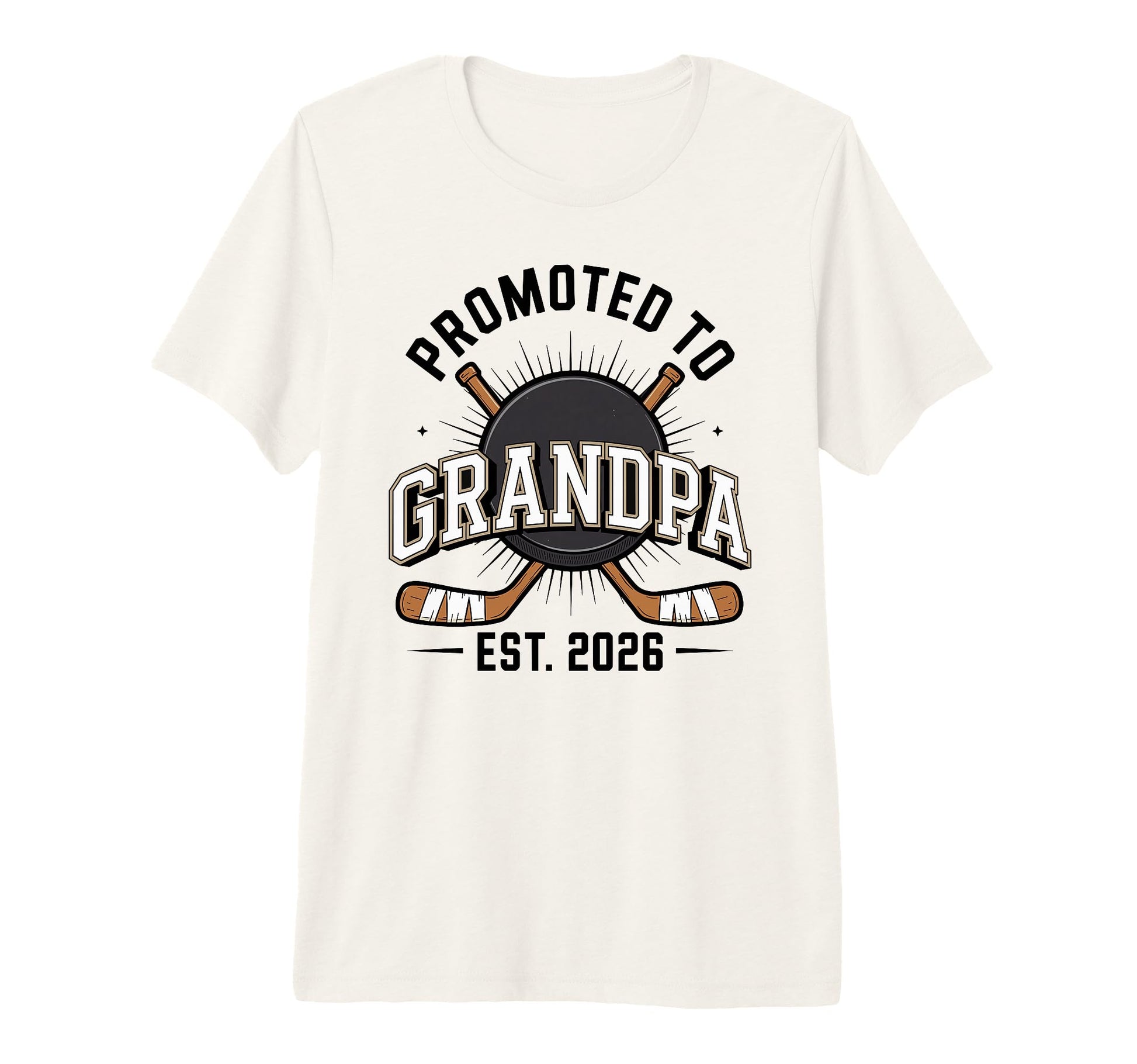 Mens Promoted To Grandpa Est 2026 Hockey T-Shirt - Streetwear Style Unisex - T-Shirt, Sweatshirt, Hoodie