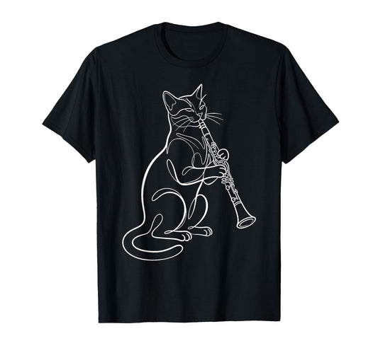 Cat Playing Clarinet Music Funny T-Shirt - Custom Art Print for Adults - T-Shirt, Sweatshirt, Hoodie