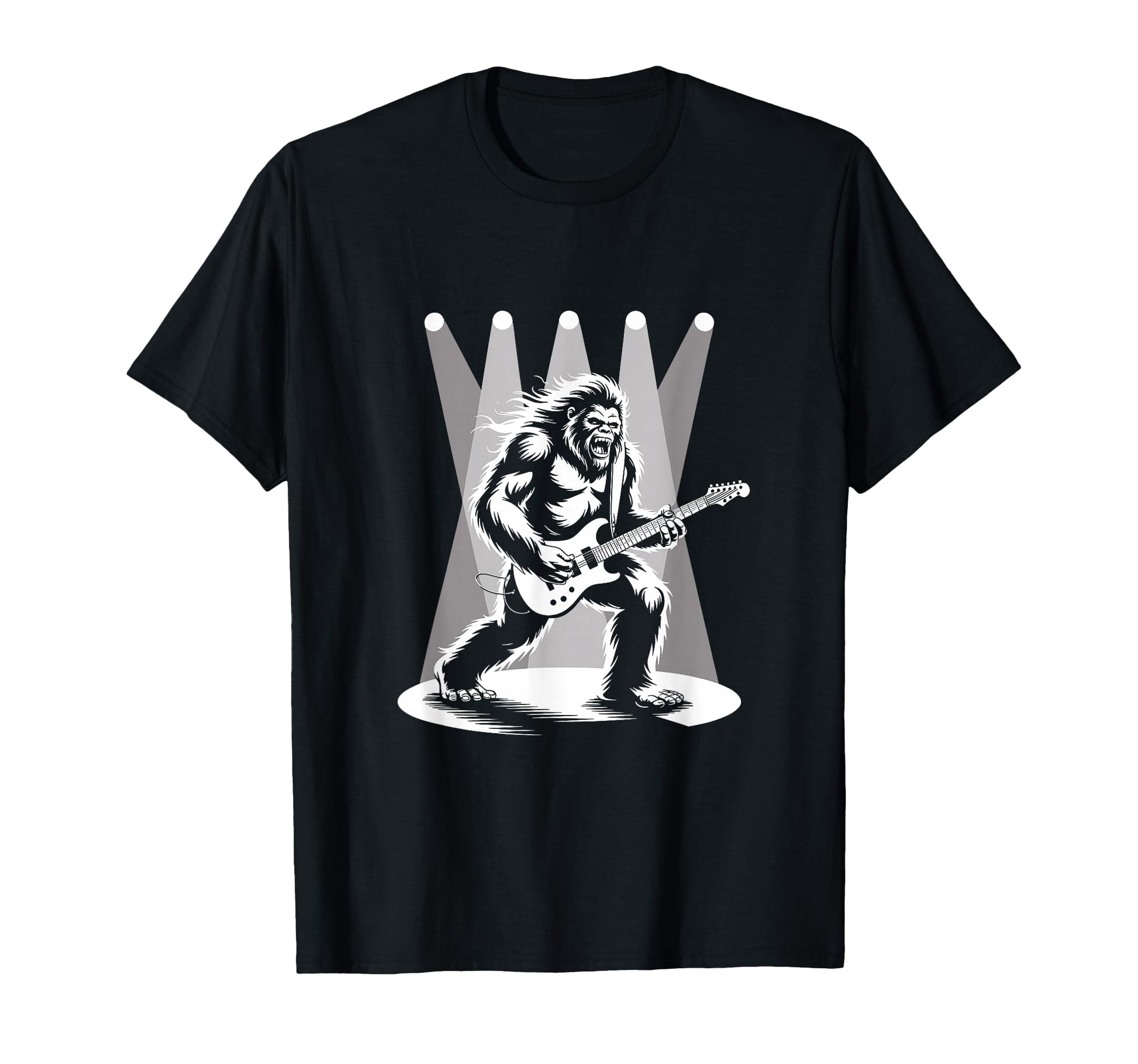 Bigfoot Rock Star Sasquatch Playing Guitar T-Shirt - Unique Graphic Unisex - T-Shirt, Sweatshirt, Hoodie