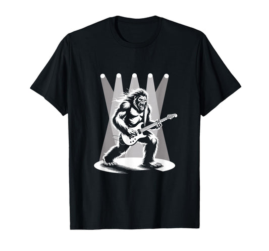 Bigfoot Rock Star Sasquatch Playing Guitar T-Shirt - Unique Graphic Unisex - T-Shirt, Sweatshirt, Hoodie