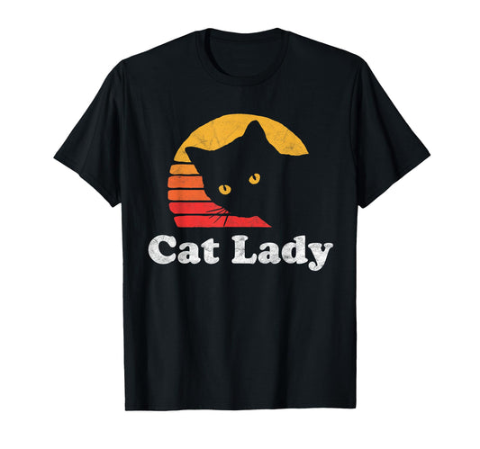 Cat Lady 80S Sun Distressed Funny T-Shirt - Aesthetic Graphic Men Women - T-Shirt, Sweatshirt, Hoodie