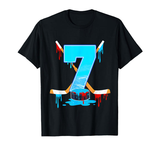 7 Year Old 7Th Birthday Ice Hockey T-Shirt - Custom Art Print for Adults - T-Shirt, Sweatshirt, Hoodie