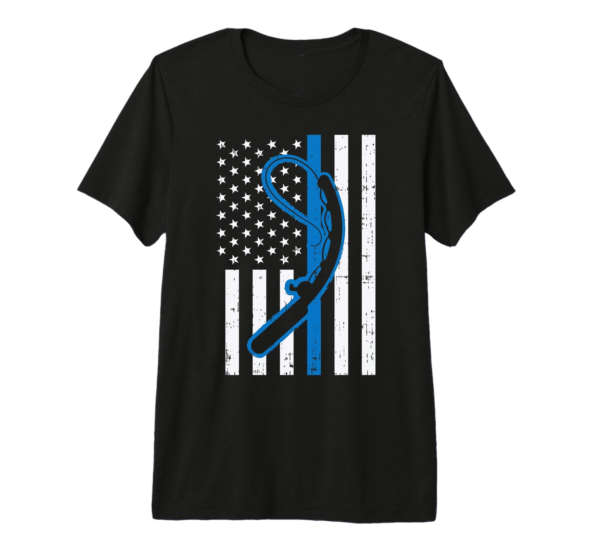 Blue Line Flag Fishing Rod Police T-Shirt - Aesthetic Graphic Unisex - T-Shirt, Sweatshirt, Hoodie