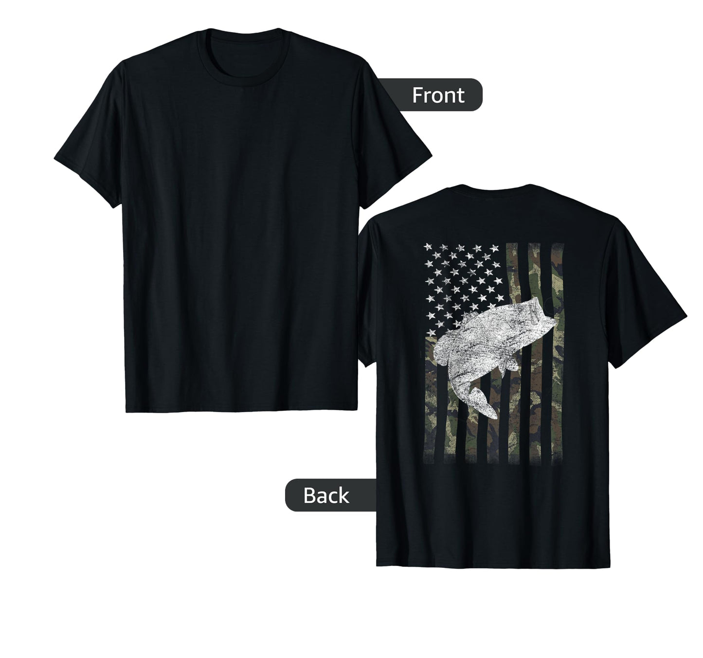 Bass Fishing American Camo Usa Flag T-Shirt - Casual Everyday Wear Unisex - T-Shirt, Sweatshirt, Hoodie