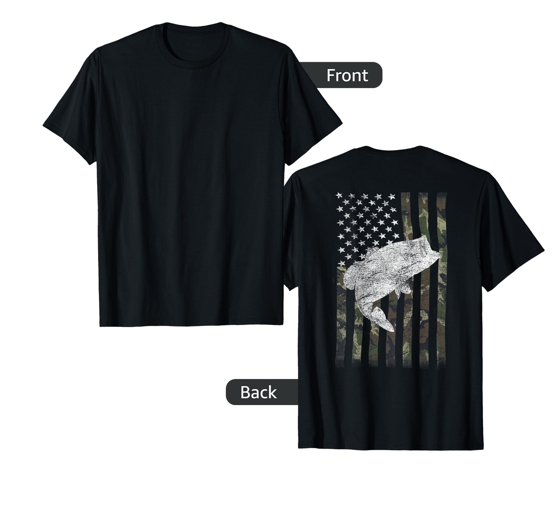 Bass Fishing American Camo Usa Flag T-Shirt - Casual Everyday Wear Unisex - T-Shirt, Sweatshirt, Hoodie