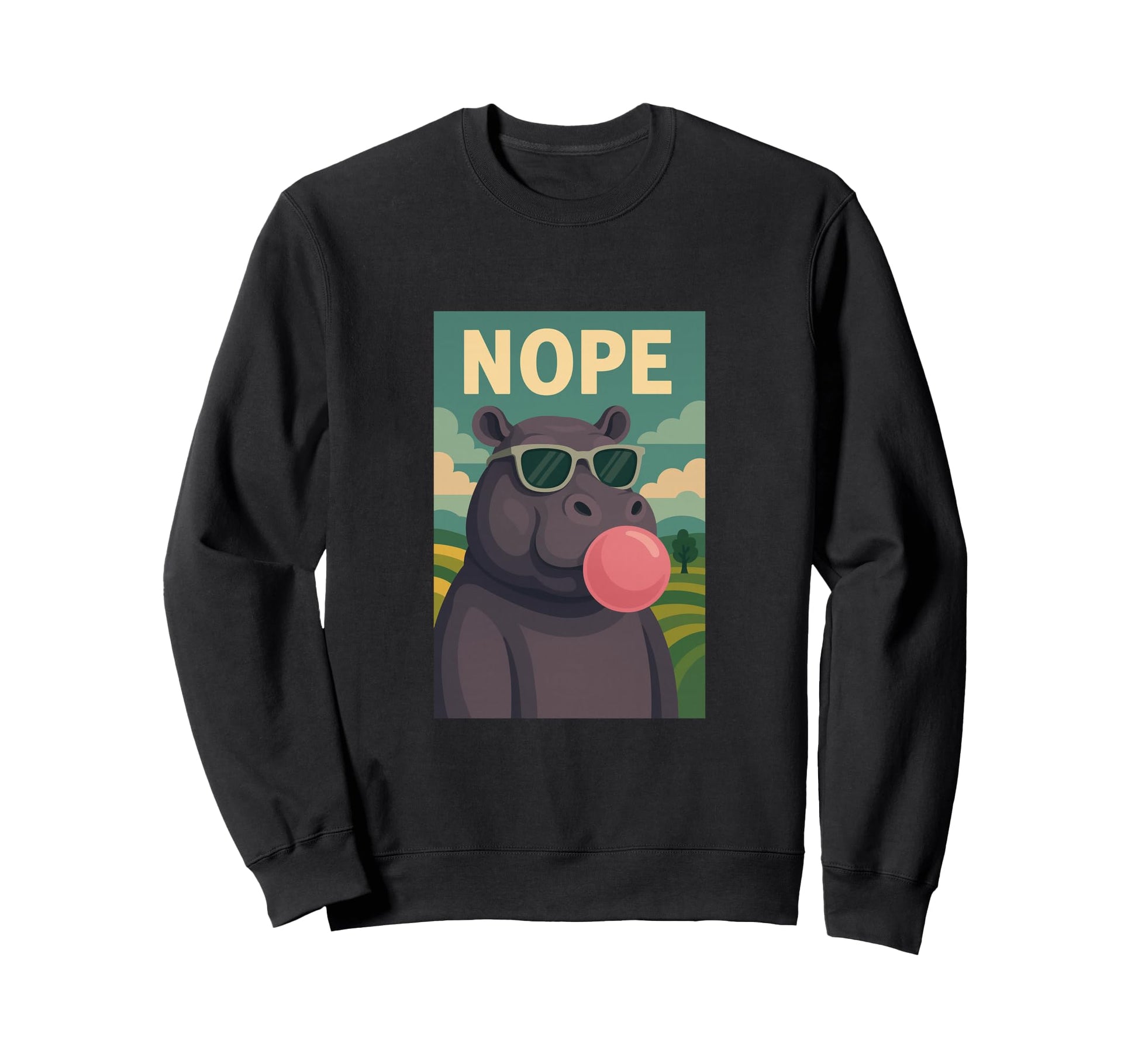Hippo Nope Chewing Gum Bubble Pop Art Sweatshirt - Graphic Print Men Women - T-Shirt, Sweatshirt, Hoodie