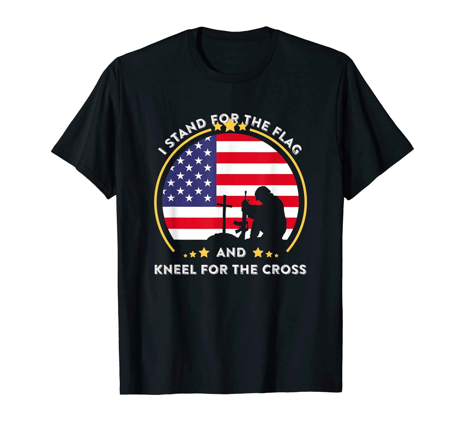 Stand Flag Kneel Cross Usa Army Veteran T-Shirt - Custom Art Print Unisex - T-Shirt, Sweatshirt, Hoodie