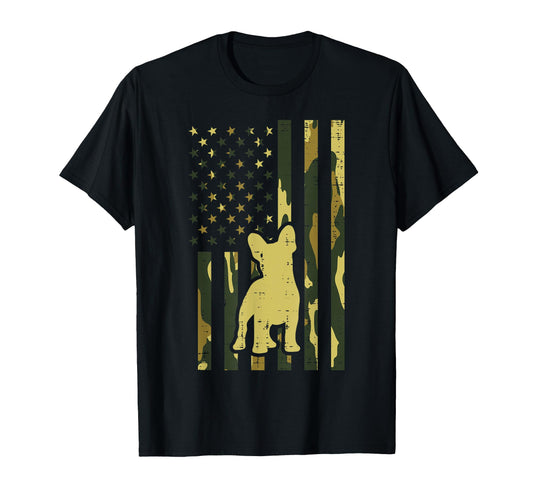 Camo Us Flag French Bulldog T-Shirt - Casual Everyday Wear Men Women - T-Shirt, Sweatshirt, Hoodie