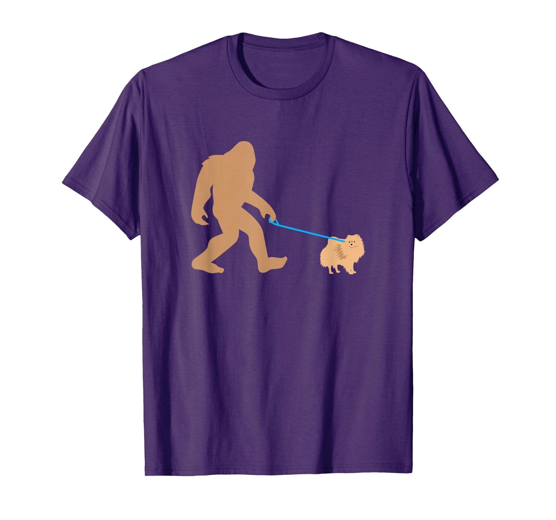 Bigfoot Walking Pomeranian Dog Funny T-Shirt - Unique Graphic Unisex - T-Shirt, Sweatshirt, Hoodie