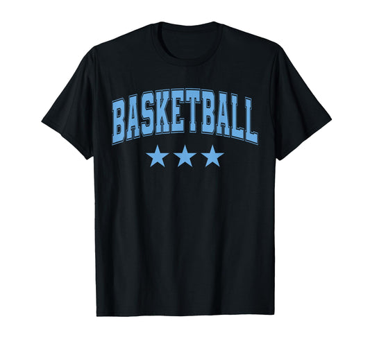 Basketball All Sky Blue Stars Text T-Shirt - Casual Everyday Wear Men Women - T-Shirt, Sweatshirt, Hoodie