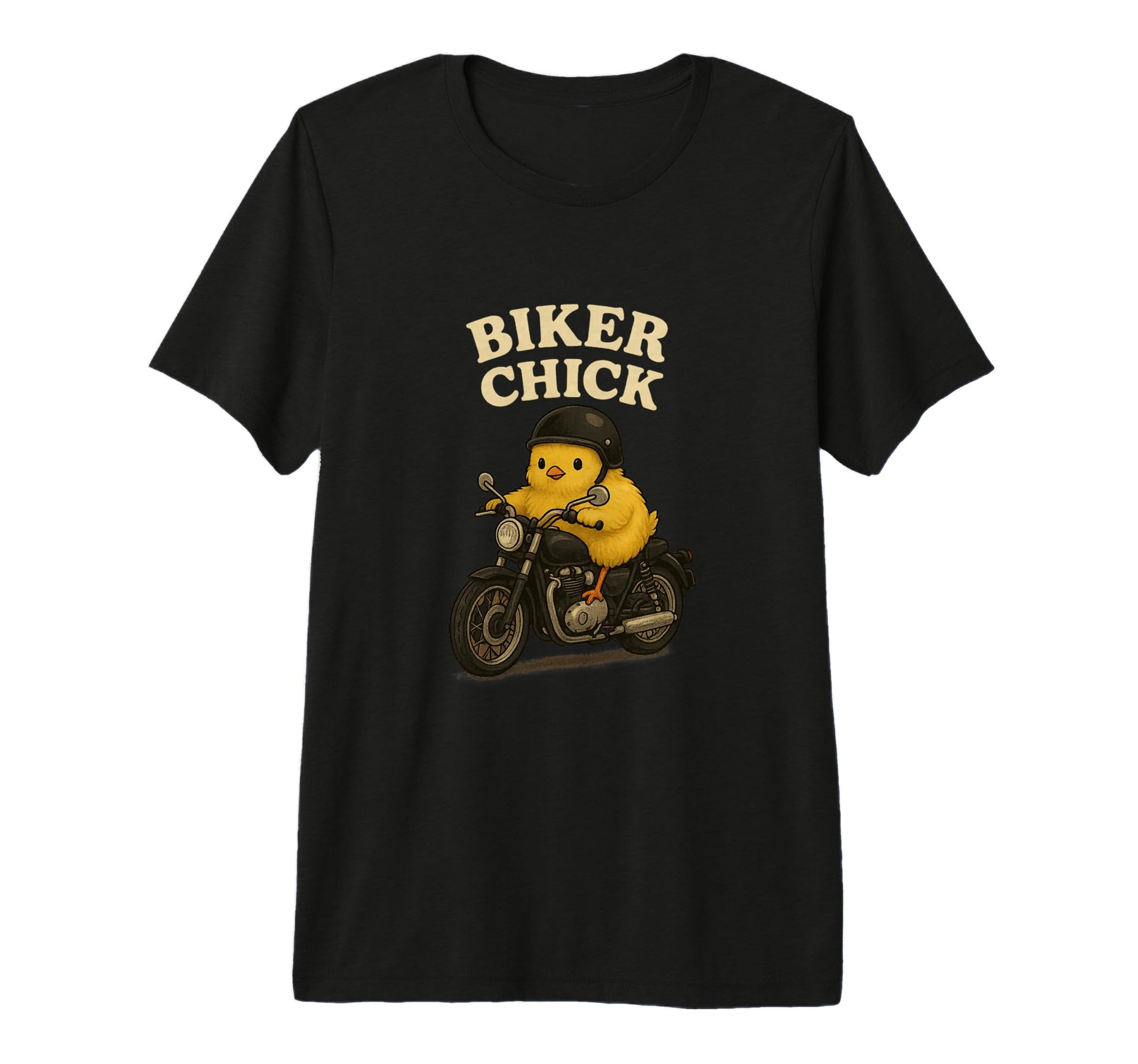 Biker Chick Motorcycle Fluffy Chick T-Shirt - Graphic Print for Adults - T-Shirt, Sweatshirt, Hoodie