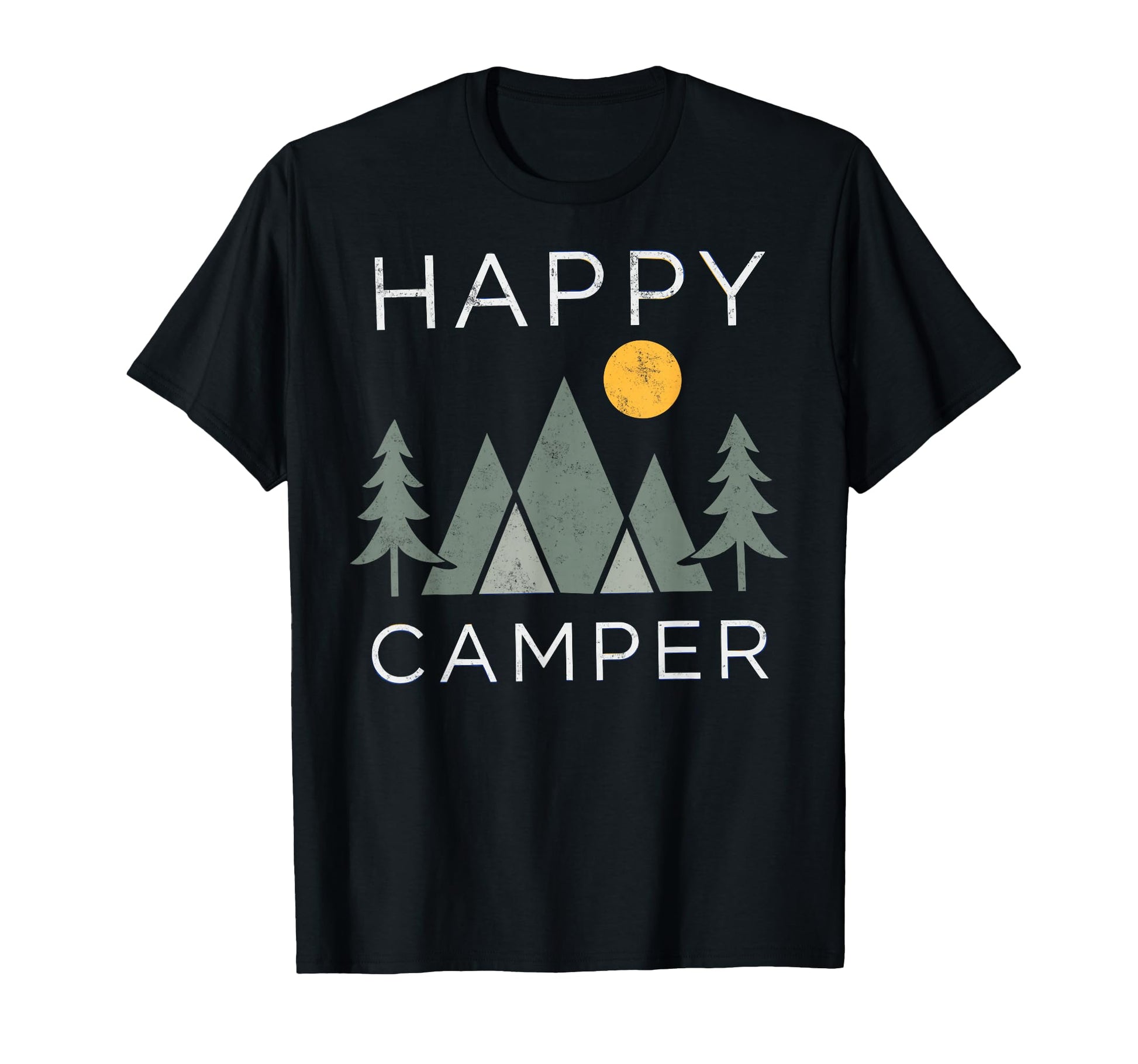 Happy Camper Mountain Hiking Camping T-Shirt - Trendy Graphic Unisex - T-Shirt, Sweatshirt, Hoodie