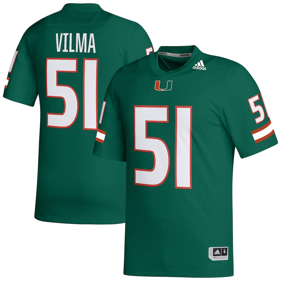 Men's Miami Hurricanes Jonathan Vilma #51 Green Retired Football Player Jersey football jersey product view 1
